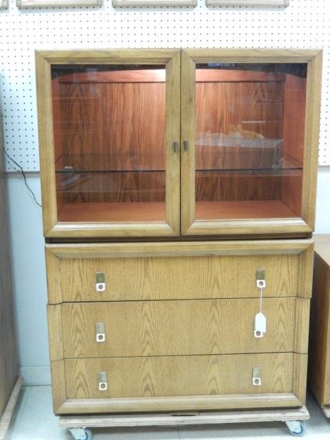 LIGHTED DISPLAY CABINET LIGHTED DISPLAY CABINET WITH 3: LIGHTED DISPLAY CABINET WITH 3 DRAWERS AND 2 DOORS. APPROX 36" X 51" X 18.5"