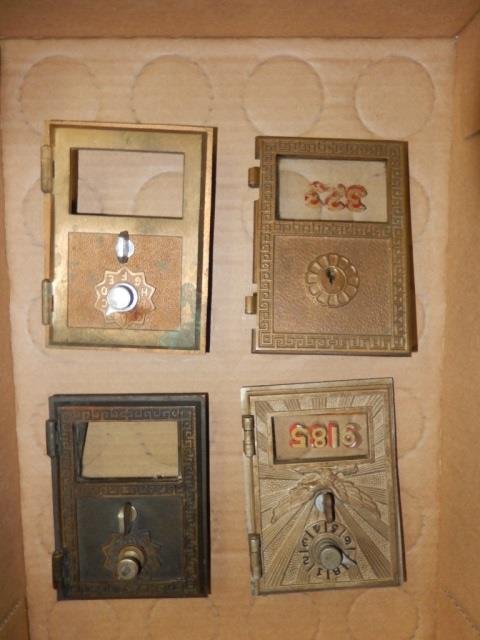4 ANTIQUE POST OFFICE BOX DOORS EACH DOOR IS APPROX: EACH DOOR IS APPROX 3.5" X 5"