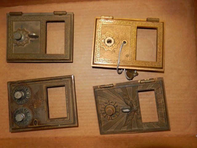 4 ANTIQUE POST OFFICE BOX DOORS EACH DOOR IS APPROX: EACH DOOR IS APPROX 3.5" X 5"