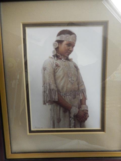 JAMES BAMA "LITTLE FAWN" REALISTIC DRAWING OF YOUNG: REALISTIC DRAWING OF YOUNG NATIVE AMERICAN GIRL. APPROX 17" w X 21 1/4 h" SIGNED AND NUMBERED.