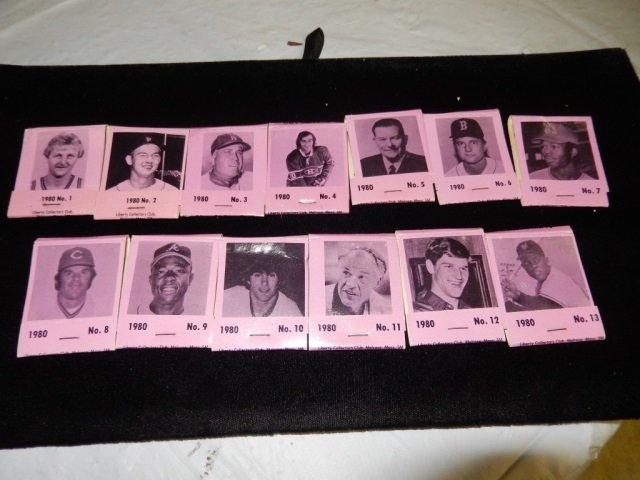 LIBERTY COLLECTOR'S CLUB MATCH BOXES CIRCA 1980. HOT: CIRCA 1980. HOT PINK COLOR. LOT INCLUDES NUMBER 1 - 13 INCLUDING, PETE ROSE, WILLIE MAYS, HANK AARON, LARRY BIRD AND MORE!
