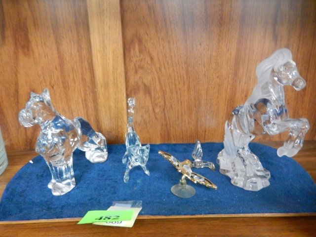 5 GLASS/CRYSTAL ANIMAL FIGURINES 1-HORSE, 1-DOG, 1-CAT,: 1-HORSE, 1-DOG, 1-CAT, 2-HUMMINGBIRD BRANDS SUCH AS BACCARAT, PILGRIM, & LENOX