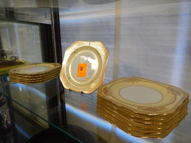 NORITAKE CHERITA 12 PLATE SET: 12 DESSERT PLATES. APPROX 9" SQUARE. STAMPED "NORITAKE CHINA HANDPAINTED JAPAN CHERITA" ON BOTTOM. NO CHIPS OR CRACKS