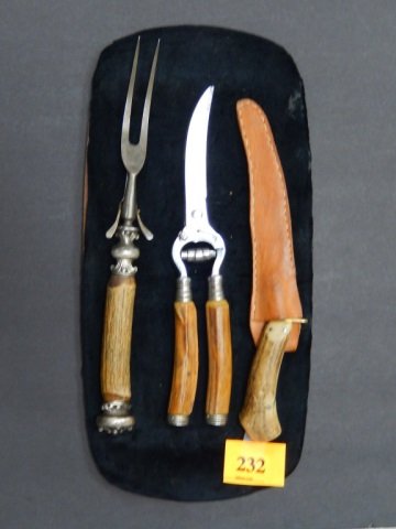 BONE HANDLE SERVING,KNIFE,PRUNER: PRUNER MARKED GERMANY, KNIFE IN LEATHER HOLDER MARKED WESTERN BOULDER CO. USA