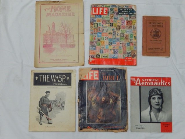VINTAGE MAGAZINES AND SHEET MUSIC: LOT INCLUDES "SONGS MY MOTHER TAUGHT ME" BY ANTON DVORAK, "NATIONAL AERONAUTICS (OCT. 1938), "THE WASP" (NOVEMBER 1900), "LIFE" (MAY 1954) AND MORE!