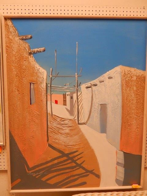 SIGNED GREGORY D LARGE CANVAS: SOUTHWESTERN STYLE "TEXTURED" ACRYLIC OR OIL ON CANVAS MUTED GRAY AND SOFT SOUTHWESTERN COLORS