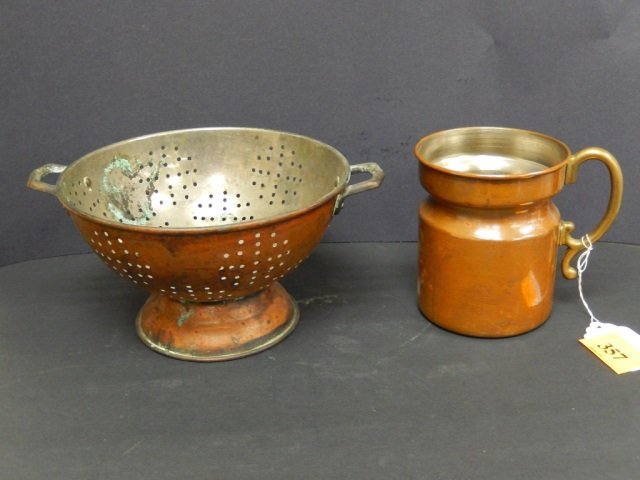 COPPER POT AND STRAINER: COPPER POT AND STRAINER