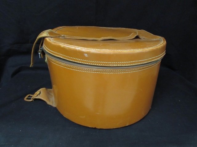 VINTAGE LEATHER HAT BOX: BEAUTIFUL LEATHER NICE CONDITION EXCEPT PART OF BUCKLE STAP BROKE