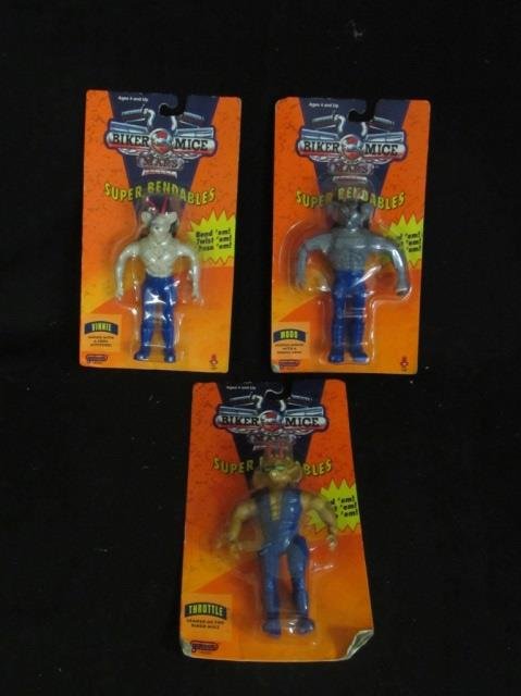 BIKER MICE FROM MARS FIGURES (3): ORGINAL PACKAGING THROTTLE VINNIE AND MODO