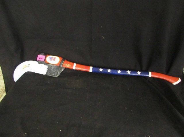 VINTAGE FIREMANS EAGLE AX: DECORATED WITH EAGLE AND FLAG