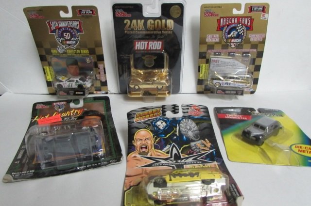 RACING CHAMPIONS COLECTIBLE CARS (6) ORIGINAL PACKAGING: ORIGINAL PACKAGING 1998 COLLECTOR SERIES COMMEMORATIVE GOLD SERIES 24K GOLD PLATED COMMEMORATIVE SERIES BILLY DEAN HOT COUNTRY STEEL DIE CAST