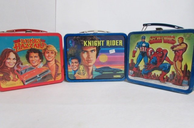 3 VINTAGE LUNCH BOXES KNIGHT RIDER SECRET WARS THE: KNIGHT RIDER SECRET WARS THE DUKES OF HAZZARD