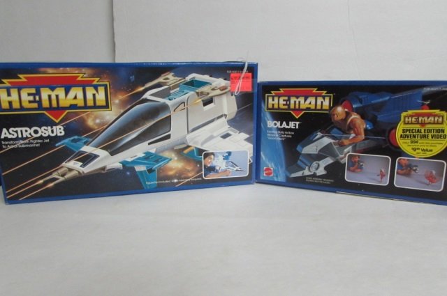 HE-MAN BOLAJET & ASTROSUB ORIGINAL PACKAGING BOLAJET: ORIGINAL PACKAGING BOLAJET WRAPS & CAPTURES GOON ALIEN ASTROSUB TRANSFORM FROM FIGHTER JET TO ASTAL SUBMARINE
