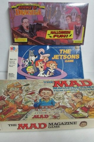 VINTAGE BOARD GAMES (3) THE JETSONS GAME REVENGE OF: THE JETSONS GAME REVENGE OF DRACULA THE MAD MAGAZINE GAME