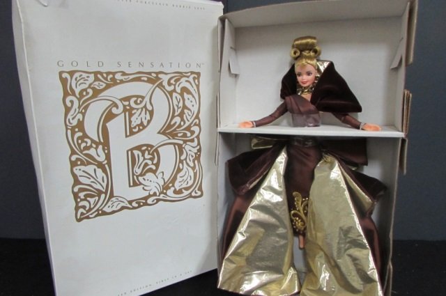 GOLD AND SILVER PORCELAIN BARBIE SET ORGINAL PACKAGING: ORIGINAL PACKAGING GOLD SENSATION LIMITED EDITION FIRST IN SET-1993