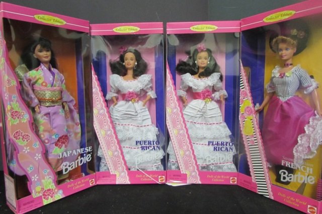 BARBIE OF THE WORLD COLLECTION (4) ORIGINAL PACKAGING: ORIGINAL PACKAGING SECOND EDITION FRENCH BARBIE-1996 (2) PUERTO RICAN BARBIES-1996 JAPANESE BARBIE-1995