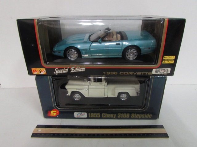 VINTAGE COLLECTIBLE TOY CARS: ORIGINAL PACKAGING 1955 CHEVY 3100 STEPSIDE 1996 CORVETTE