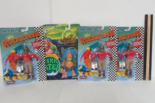 THE ROCKETEER & DARK WATER FIGURES (4): ORIGINAL PACKAGING (3) THE ROCKETEER- BENDABLE POSTABLE & COLLECTABLE THE PIRATES OF THE DARK WATER-KONK