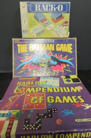 3 VINTAGE BOARD GAMES RACK-0 THE BATMAN GAME HARLOW: RACK-0 THE BATMAN GAME HARLOW COMPENDIUM