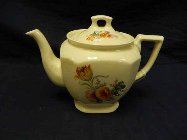COORS POTTERY COMP. TEA POT HAS LID, FLORAL DESIGN, 9: HAS LID, FLORAL DESIGN, 9 1/2 INCHES WIDE