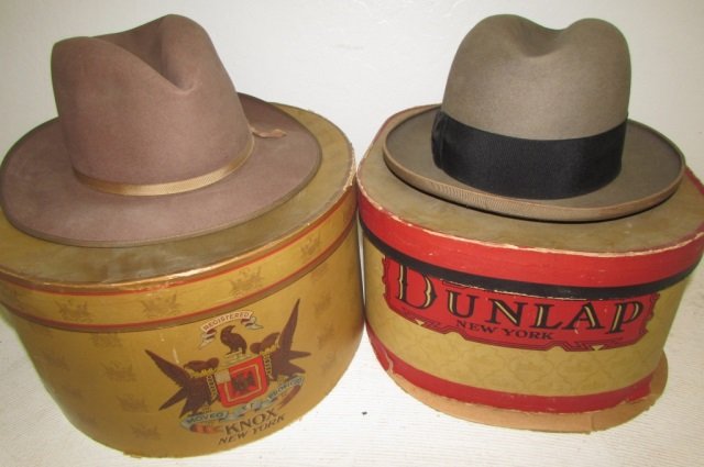 MENS VINTAGE HATS WITH BOX ROYAL STETSON WITH BOX &: ROYAL STETSON WITH BOX & DUNLAP NEW YORK WITH BOX. BOX IS IN POOR CONDITION