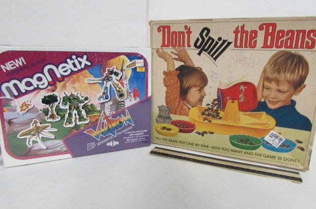2 VINTAGE GAMES: MAGNETIC ACTION MAGNETIX GAME & DONT SPILL THE BEANS GAME