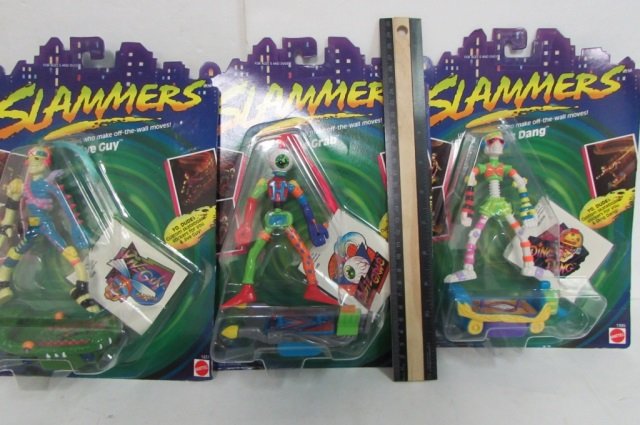 1990 SLAMMERS FIGURES (3): ALL IN ORIGINAL PACKAGING, DING DANG, OLLIE GRAB, & JIVE GUY FIGURES
