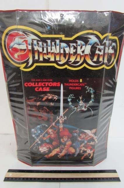 1986 THUNDERCATS CASE, STICKERS, FIGURES & MORE: CASE HAS 3 THUNDERCATS STICKER ALBUMS WITH POSTER, 1 THUNDERCATS MINI HATCHIMAN, BOOKLITEPAPER TABLECOVER AND HATS, & PAINT BY NUMBER SET