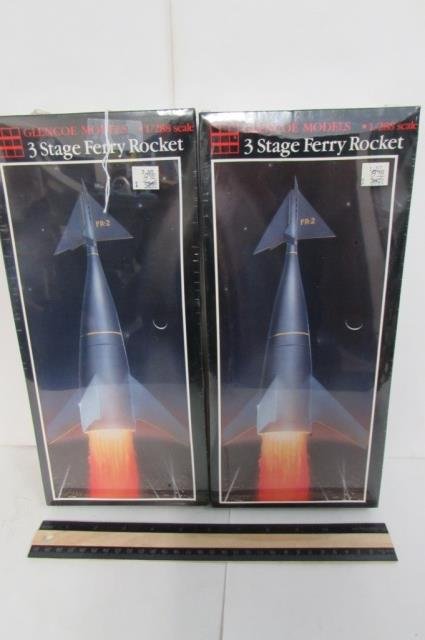 2 GLENCOE PLASTIC MODEL KITS: IN ORIGINAL PACKAGING, 2 THREE STAGE FERRY ROCKET