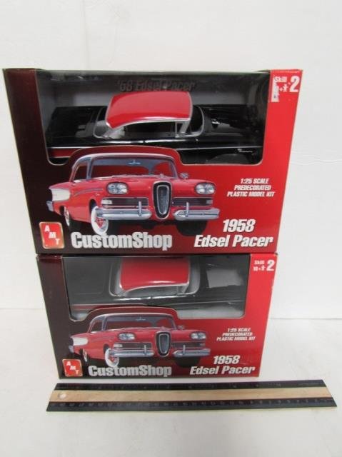 1958 EDSEL PACER PLASTIC MODEL KITS (2): BOTH ARE IN ORIGINAL PACKAGING, CUSTOM SHOP, 1:25 SCALE PREDECORATED PLASTIC MODEL KIT