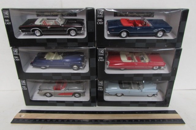 CITYCRUISER COLLECTIBLE CARS (6): ALL ARE IN ORIGINAL PACKAGING, 1957 CHEVROLET CORVETTE, BUICK (1949), 1966 PONTIAC GTO, CADILLAC 1959 SERIES 62, CADILLAC 1955 ELDERADO, & 1966 OLDSMOBILE CUTLASS