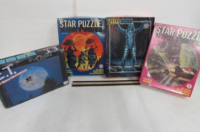 4 VINTAGE JIGSAW PUZZLES: 2 STAR PUZZLE, THE CREATURE FROM THE BLACK LAGOON, & E.T.