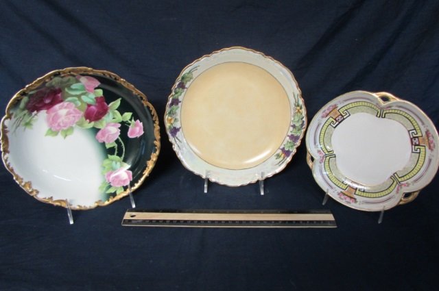 HAND PAINTED DECORATIVE BOWLS (3) 8 1/2" ROSE DESIGN: 8 1/2" ROSE DESIGN MARKED T&V LIMOGES, 9" HAVILAND BOWL, & 7" NIPPON BOWL, ALL ARE IN GOOD CONDITION