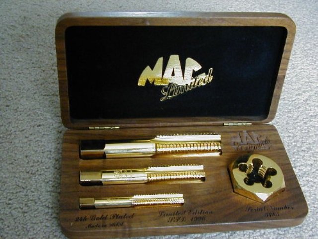 MAC TOOL 1996 TAP & DIE SET LTD ED 24K GOLD PLATED,: LTD ED 24K GOLD PLATED, 1996 IN WALNUT BOX