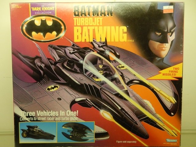 BATMAN TURBOJET BATWING VEHICLE IN ORIGINAL PACKAGING,: IN ORIGINAL PACKAGING, THREE VEHICLES IN ONE, WITH TWO FIRING MISSILES