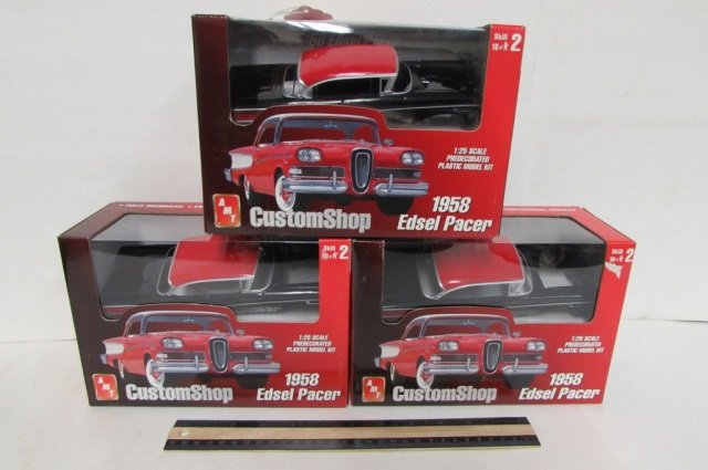 3 1958 EDSEL PLASTIC MODEL KITS ALL ARE IN ORIGINAL: ALL ARE IN ORIGINAL PACKAGING, 1:25 SCALE, PREDECORATED PLASTIC MODEL KITS