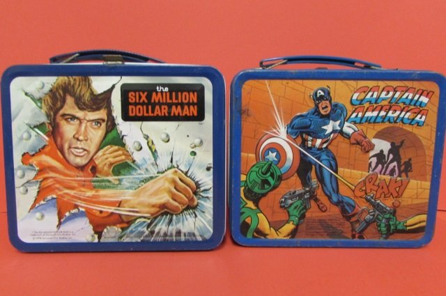 2 VINTAGE STEEL LUNCH BOXES 1980 SPIDER-MAN AND THE: 1980 SPIDER-MAN AND THE HULK & 1978 THE SIX MILLION DOLLAR MAN