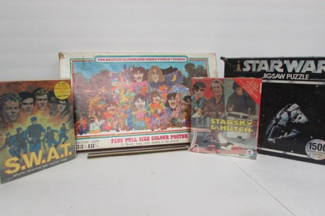4 VINTAGE JIGSAW PUZZLES STARSKY & HUTCH, S.W.A.T.,: STARSKY & HUTCH, S.W.A.T., STAR WARS, & THE BEATLES ILLUSTRATED LYRICS PUZZLES