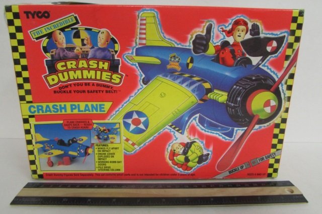 CRASH DUMMIES CRASH PLANE IN ORIGINAL PACKAGING, WINGS: IN ORIGINAL PACKAGING, WINGS FLY APART ON IMPACT, ENIGINE COVER EXPLODES ON IMPACT, WORKING BOMB BAY DOORS, & PILE DRIVE STEERING COLUMN