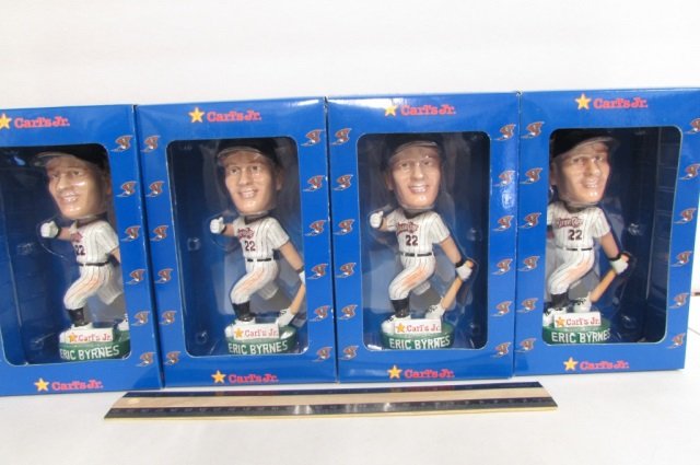 CARL'S JR ERIC BYRNES BOBBLE HEAD FIGURES (4) ALL ARE: ALL ARE IN ORIGINAL PACKAGING