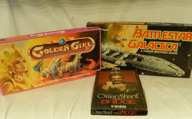 3 VINTAGE GAMES BATTLESTAR GALACTICA, GOLDEN GIRL: OMAR SHARIF TEACHES YOU BRIDGE, BATTLESTAR GALACTICA, & GOLDEN GIRLS