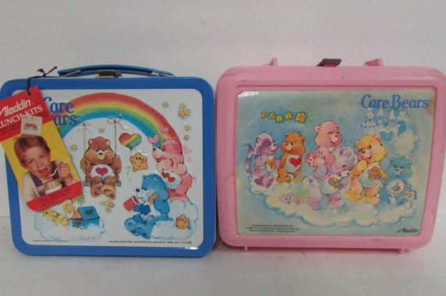 2 VINTAGE LUNCH BOXES STEEL CARE BEARS INCLUDES: STEEL CARE BEARS INCLUDES THERMOS, & PLASTIC 1986 CARE BEARS