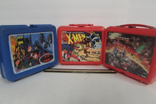 3 VINTAGE LUNCH BOXES 1992 X-MEN (INCLUDES THERMOS),: 1992 X-MEN (INCLUDES THERMOS), BATMAN & ROBIN, & TRANSFORMERS