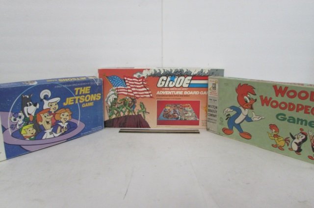 3 VINTAGE BOARD GAMES THE JETSONS GAME, WOODY: THE JETSONS GAME, WOODY WOODPECKER GAME, & GI JOE ADVENTURE BOARD GAME