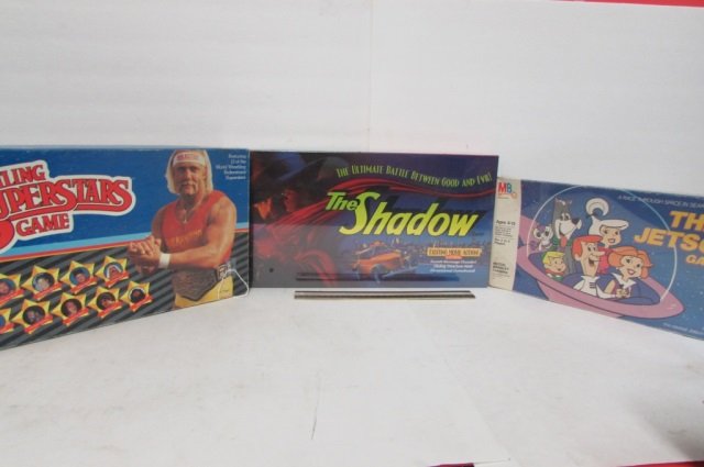 3 VINTAGE BOARD GAMES THE SHADOW GAME, THE JETSONS: THE SHADOW GAME, THE JETSONS GAME, & WRESTLING SUPERSTARS GAME