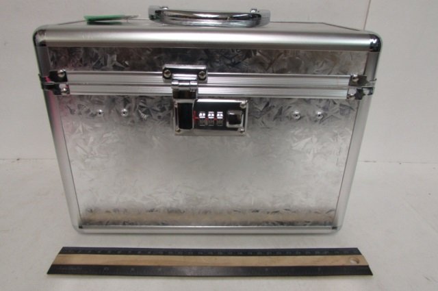SILVER SAFE WITH COMBINATION LOCK HAS TWO PULL-OUT: HAS TWO PULL-OUT DRAWERS, IN GOOD CONDITION