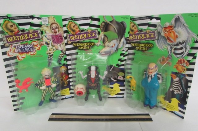 1989 BEETLEJUICE FIGURES (3) ALL ARE IN ORIGINAL: ALL ARE IN ORIGINAL PACKAGING, EXPLODING BEETLE, & (2) NEIGHBORHOOD NASTIES