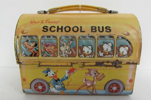 VINTAGE SCHOOL BUS STEEL DOME LUNCH BOX NO THERMOS: NO THERMOS INCLUDED, SHOWS SOME WEAR