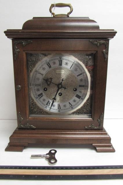 MANTEL 7 DAY WINDUP CLOCK: MANTEL 7 DAY WINDUP CLOCK HAS METAL ETCHED CLOCK FACE, 12" TALL