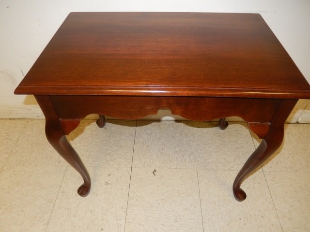 DARK-STAINED SIDE TABLE PULL-OUT TRAY, 18 INCHES BY 28: PULL-OUT TRAY, 18 INCHES BY 28 INCHES, 24 INCHES TALL, SHOWS SOME WEAR
